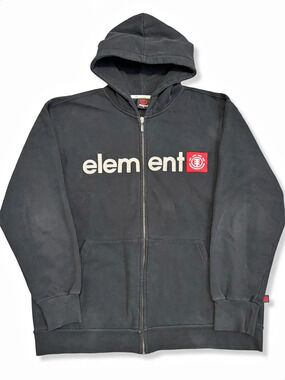 Vintage Y2K Element Skateboards Full Zip Hoodie Black Size XL